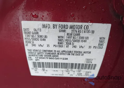 2014 Ford Explorer Limited из США, поврежденный, VIN 1FM5K7F86EGA11228